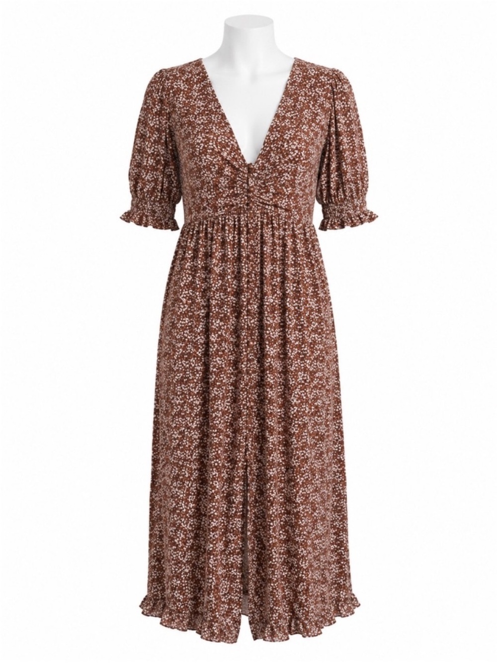 Size M Charlie Holiday Millie Floral Vine Brown Midi Dress NWT